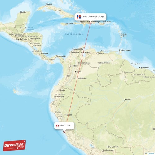 Lima - Santo Domingo direct flight map