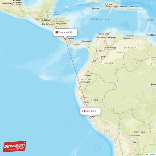 Lima - San Jose direct flight map