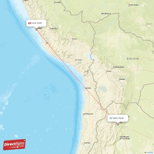 Lima - Salta direct flight map