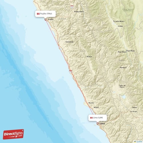 Lima - Trujillo direct flight map
