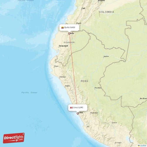 Lima - Quito direct flight map