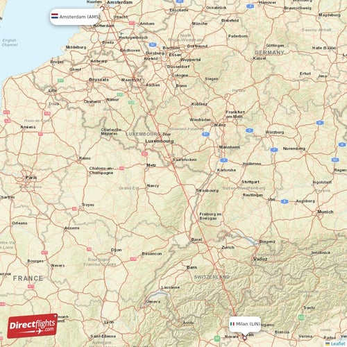 Milan - Amsterdam direct flight map
