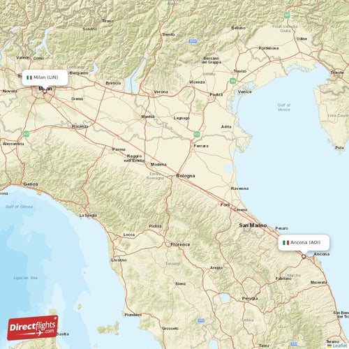 Milan - Ancona direct flight map