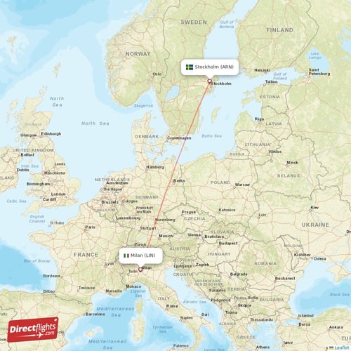 Milan - Stockholm direct flight map
