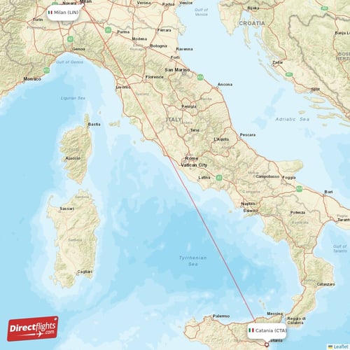 Milan - Catania direct flight map
