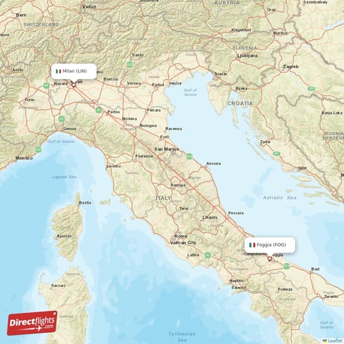 Milan - Foggia direct flight map