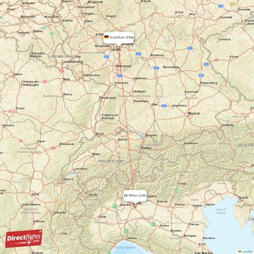 Milan - Frankfurt direct flight map