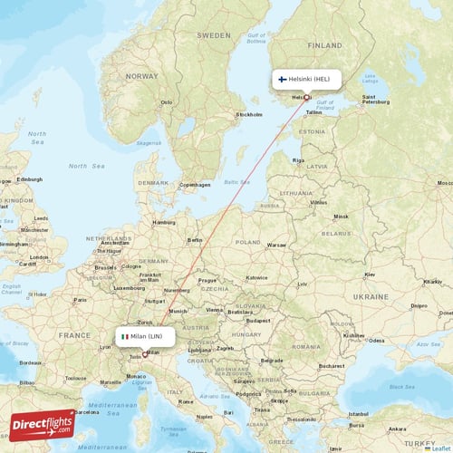 Milan - Helsinki direct flight map