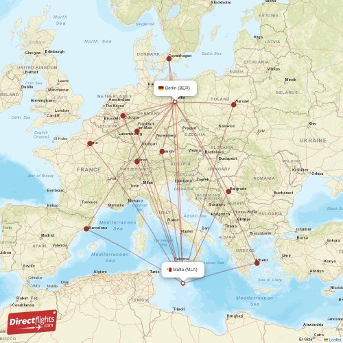 Milan - Malta direct flight map