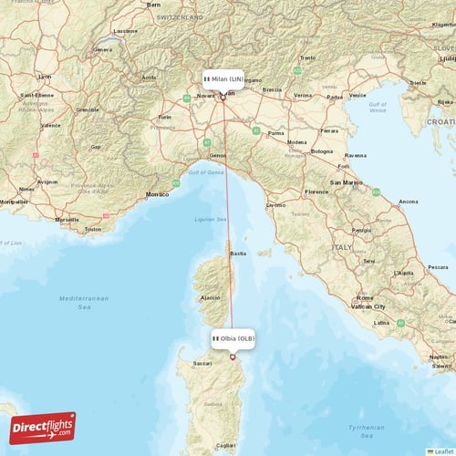 Milan - Olbia direct flight map