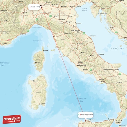 Milan - Palermo direct flight map