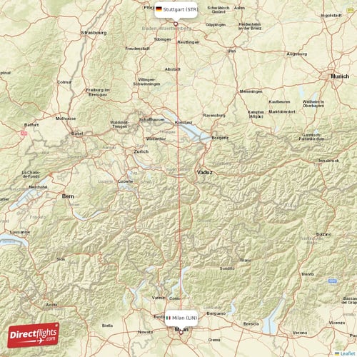 Milan - Stuttgart direct flight map