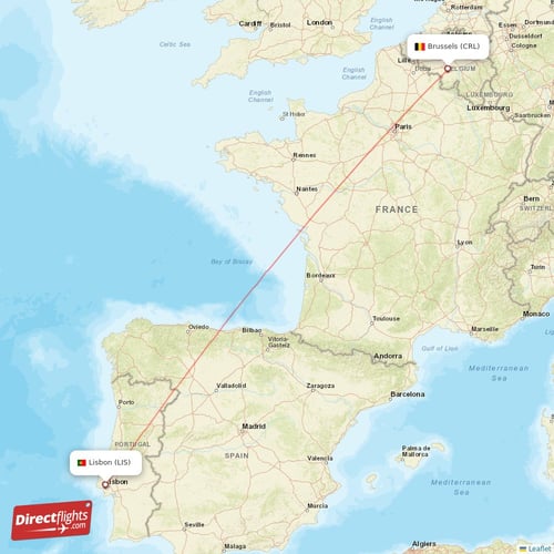 Lisbon - Brussels direct flight map