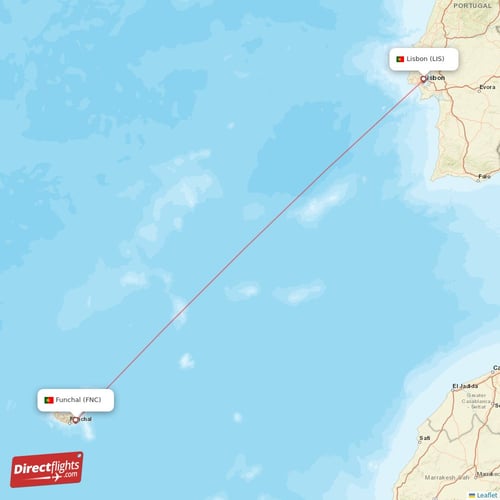 Lisbon - Funchal direct flight map
