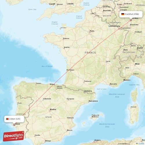 Lisbon - Frankfurt direct flight map