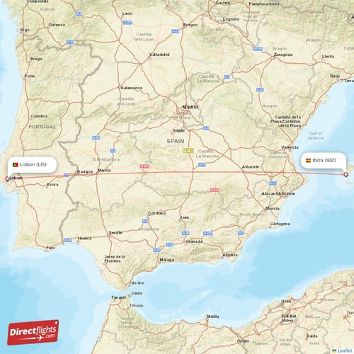 Lisbon - Ibiza direct flight map