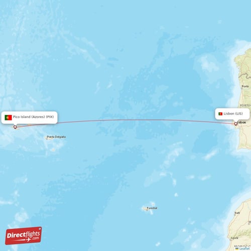 Lisbon - Pico Island (Azores) direct flight map