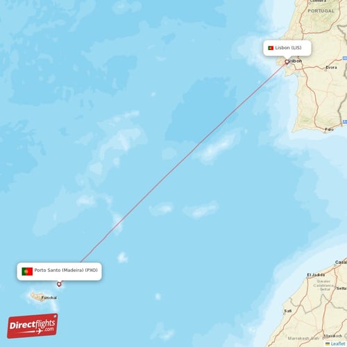 Lisbon - Porto Santo (Madeira) direct flight map