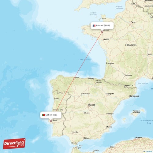 Direct flights from Lisbon to Rennes LIS to RNS non stop