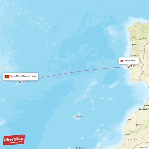 Lisbon - Santa Maria (Azores) direct flight map