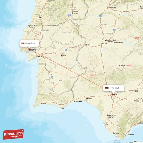 Lisbon - Sevilla direct flight map