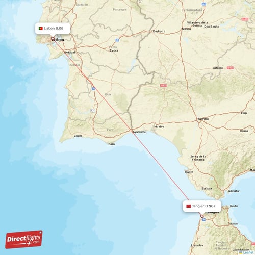 Lisbon - Tangier direct flight map