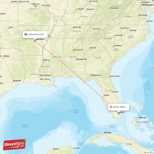 Little Rock - Miami direct flight map