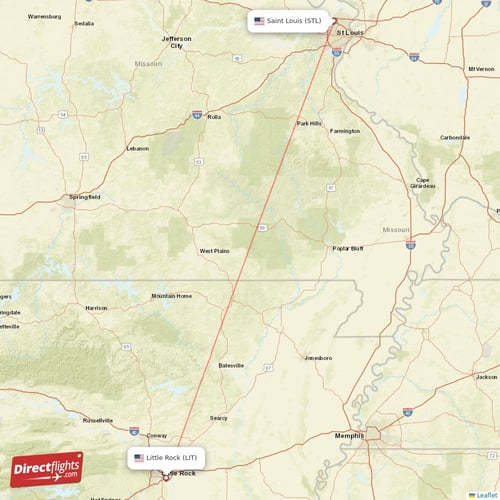 Little Rock - Saint Louis direct flight map