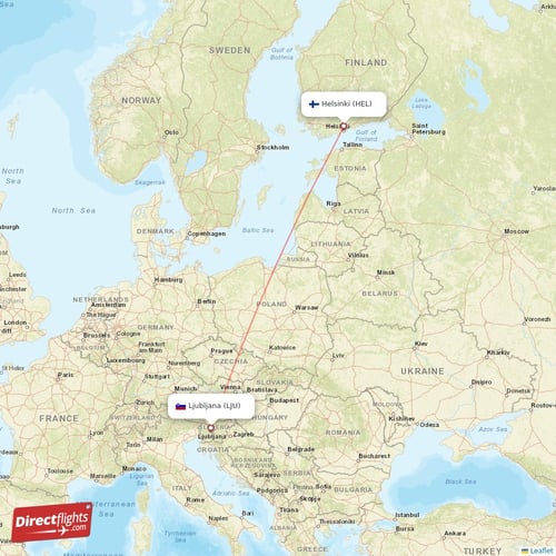 Ljubljana - Helsinki direct flight map