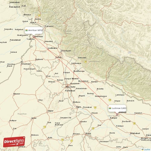 Lucknow - Amritsar direct flight map