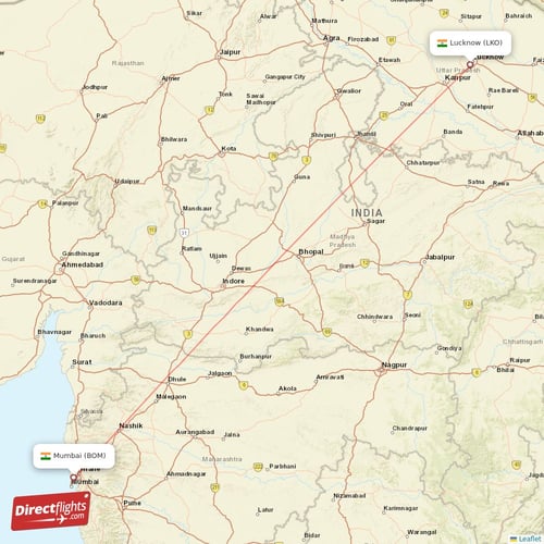 Lucknow - Mumbai direct flight map