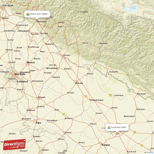 Lucknow - Dehra Dun direct flight map