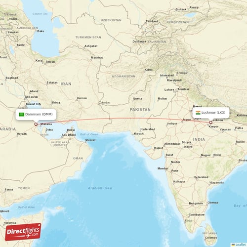 Lucknow - Dammam direct flight map