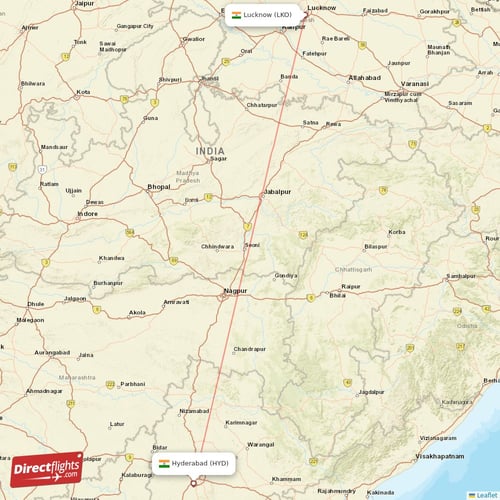 Lucknow - Hyderabad direct flight map