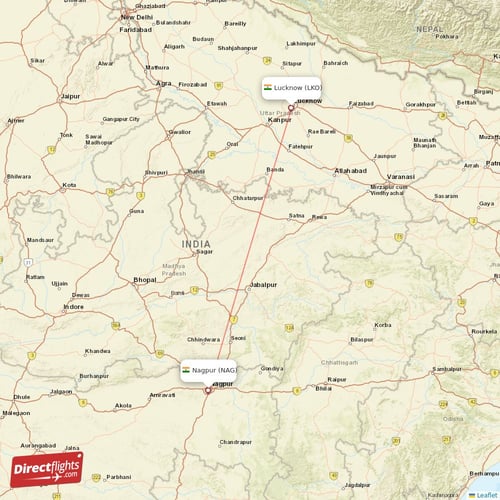 Lucknow - Nagpur direct flight map
