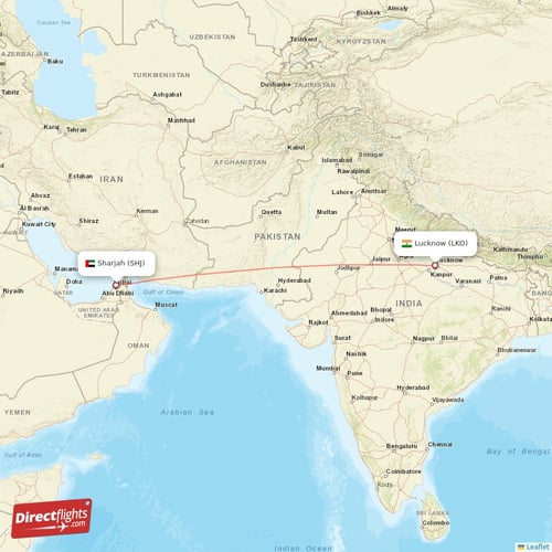 Lucknow - Sharjah direct flight map