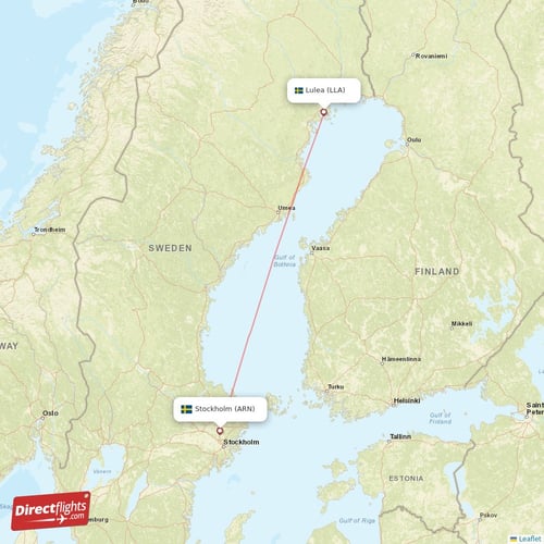 Lulea - Stockholm direct flight map