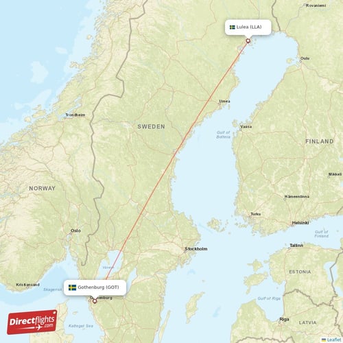 Lulea - Gothenburg direct flight map