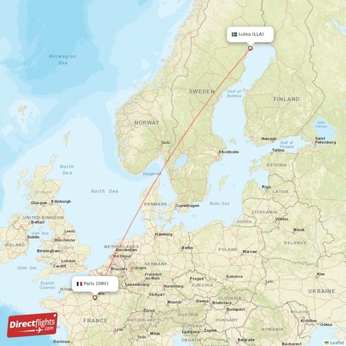 Lulea - Paris direct flight map