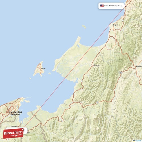 Limbang - Kota Kinabalu direct flight map
