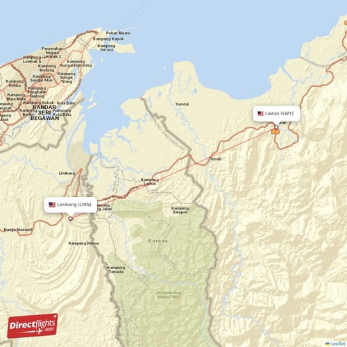 Limbang - Lawas direct flight map