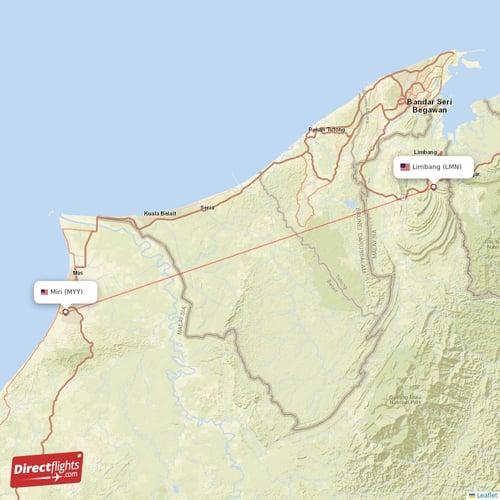 Limbang - Miri direct flight map