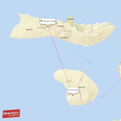 Lanai - Hoolehua direct flight map
