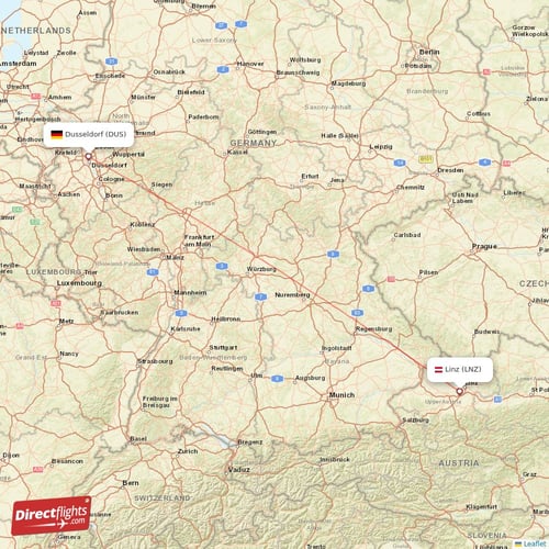 Linz - Dusseldorf direct flight map
