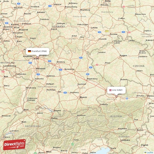 Linz - Frankfurt direct flight map