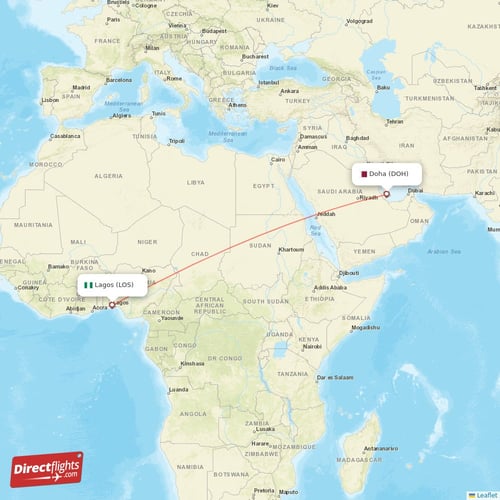 Lagos - Doha direct flight map