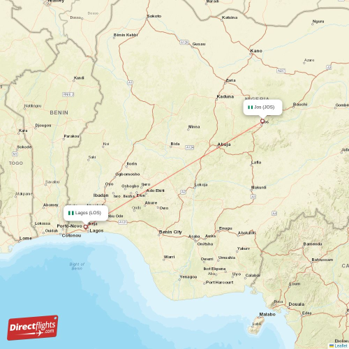 Lagos - Jos direct flight map