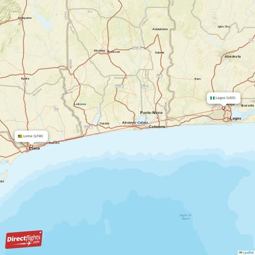 Lagos - Lome direct flight map