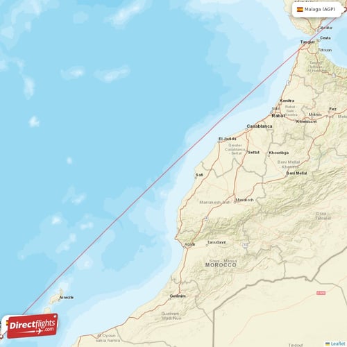 Las Palmas - Malaga direct flight map
