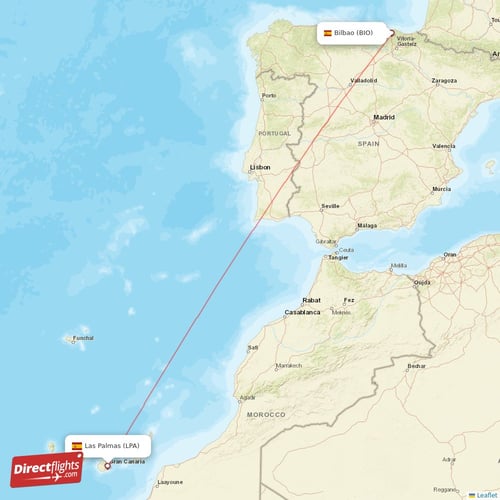 Las Palmas - Bilbao direct flight map